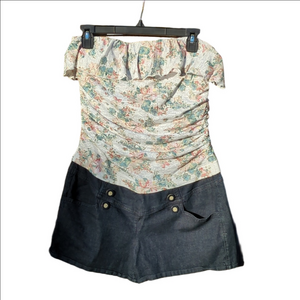 New Strapless Romper denim bottom, floral top, large‎ Size